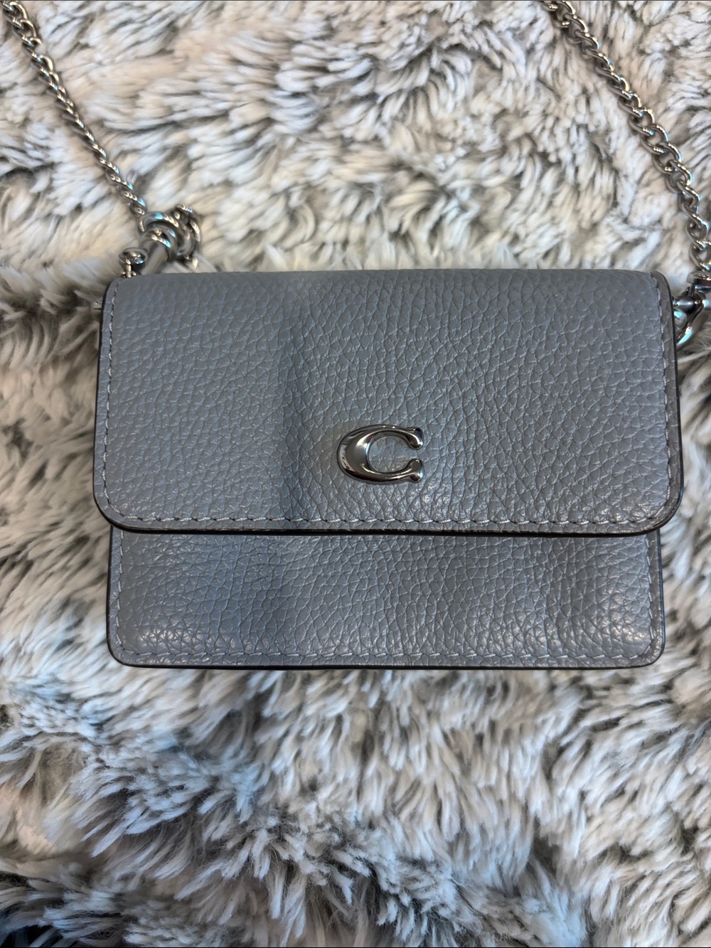 Coach Light Gray Pebbled Leather Chain Crossbody